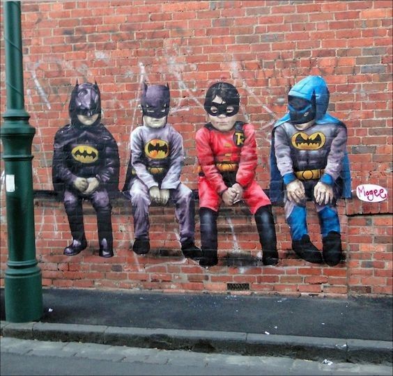 CLEVER STREET ART OF 3 BATMANS