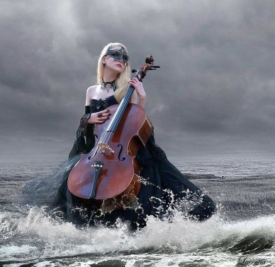 WOMAN PLAYING CELLO WATER