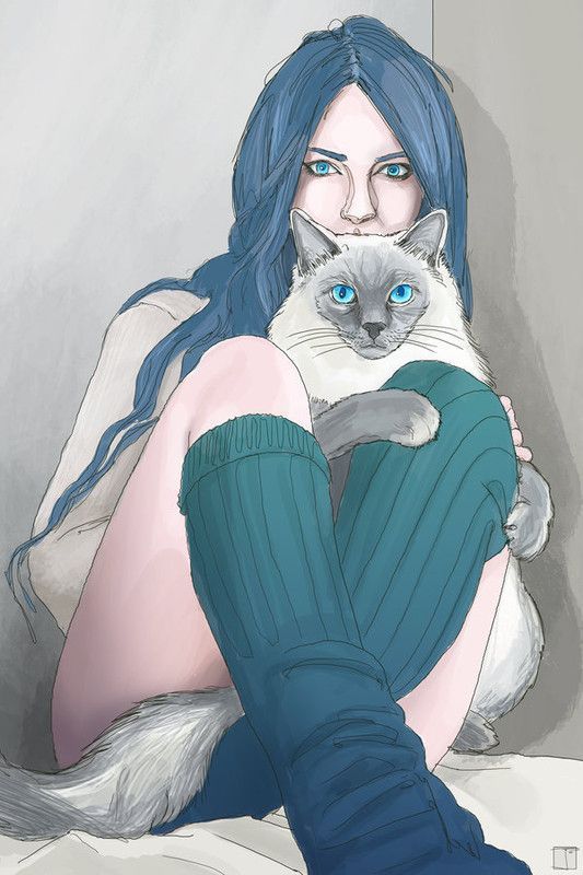 GIRL SITTING WITH CAT
